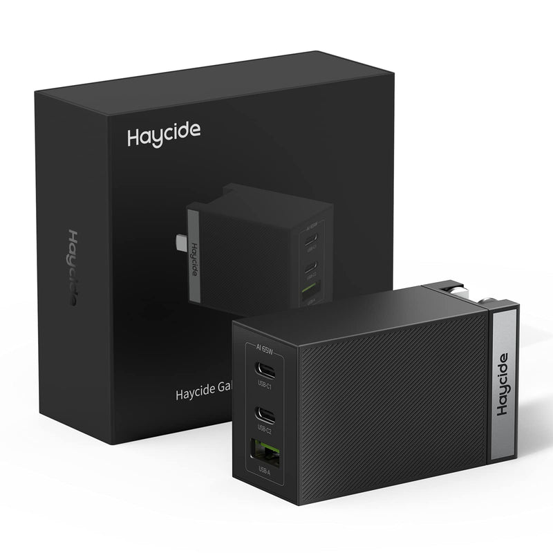 [Australia - AusPower] - USB C Charger, Haycide 65w GaN Charger, 3 Ports PD 3.0 PIQ 3.0 PPS Type C Fast Wall Charger Adapter Compatible with iPhone, MacBook Pro/Air, iPad, Laptop, Dell XPS, Samsung 