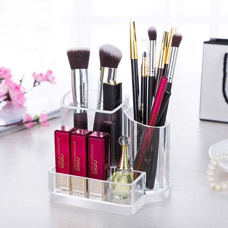 [Australia - AusPower] - Sooyee Acrylic Desk Supplies Organizer Holder, 3 Compartments Office Desktop Caddy, Multi-function Pen Pencil Cup Phone Remote Control Stationery Storage Box for Home, School, Classroom (5.1 x 3.74 x 4.1, Clear) 5.1 x 3.74 x 4.1 