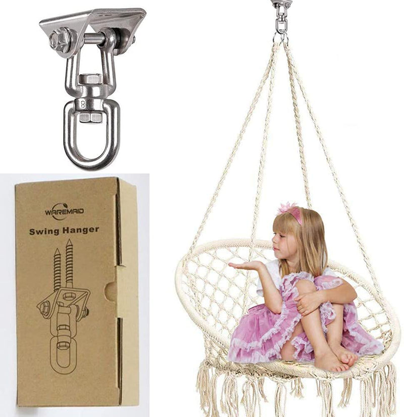 [Australia - AusPower] - WAREMAID Heavy Duty 360° Swivel Swing Hanger, Stainless Steel Swing Hook for Ceiling Wooden Porch Swing Hanging kit Playground Gym Rope Boxing Bag Hammock Chair Yoga Swing Mount 1000 lb Capacity 