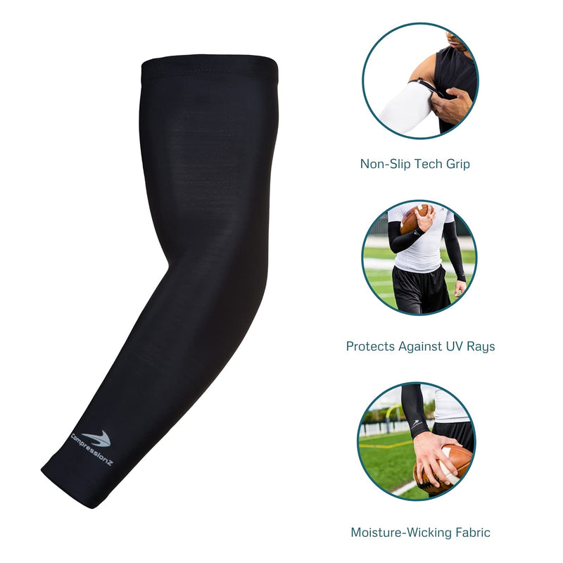 [Australia - AusPower] - CompressionZ Youth Compression Arm Sleeves - Sports Sleeve For Kids Boys Girls Black Youth Small 6"-7.5" 