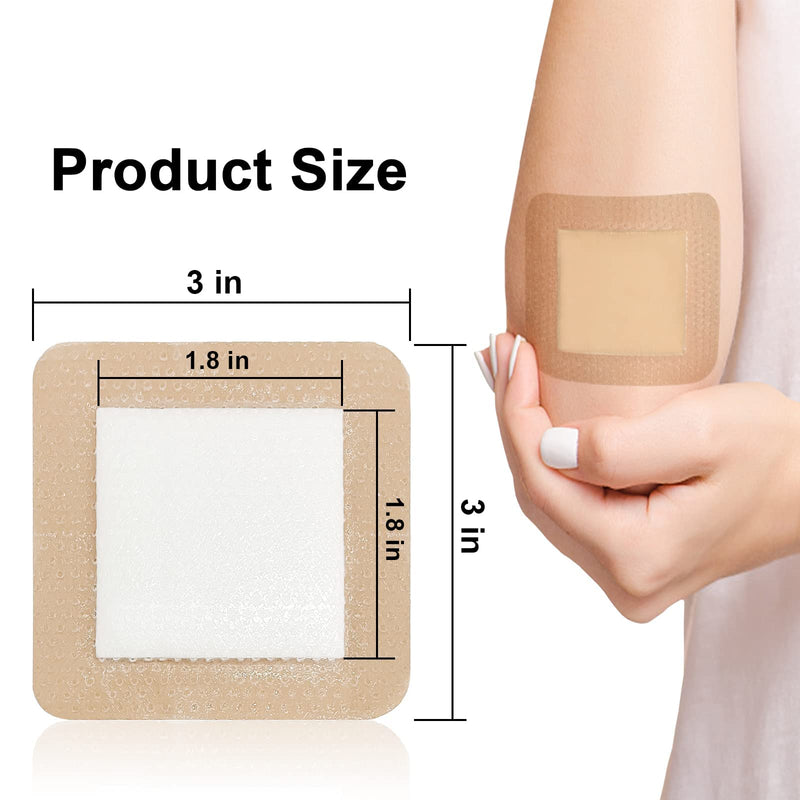 [Australia - AusPower] - Carbou Silicone Foam Dressing with Adhesive Gentle Border,3"x3" Waterproof Wound Dressing Bandage,High Absorbency Wound Pad,Silicone Foam Bandage for Wound Care 10 Pack 3x3 Inch (Pack of 10) 
