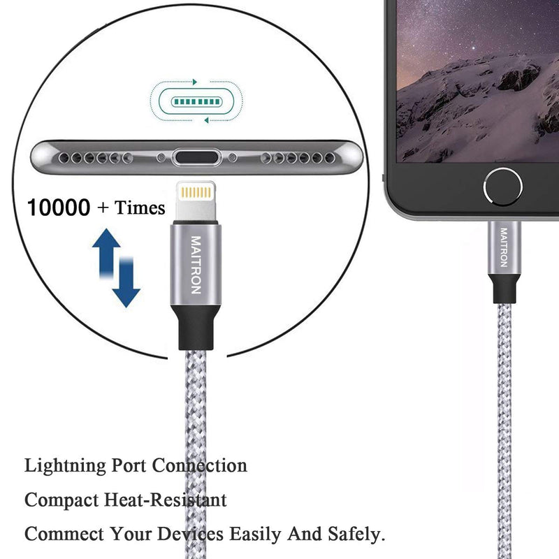 [Australia - AusPower] - iPhone Charger,3 Pack (6 FT) Maitron [Apple MFi Certified] Charger Lightning to USB Cable Compatible iPhone 13/12/11 Pro/11/XS MAX/XR/8/7/6s/6/plus,iPad Pro/Air/Mini,iPod Touch Original Certified Silver White 