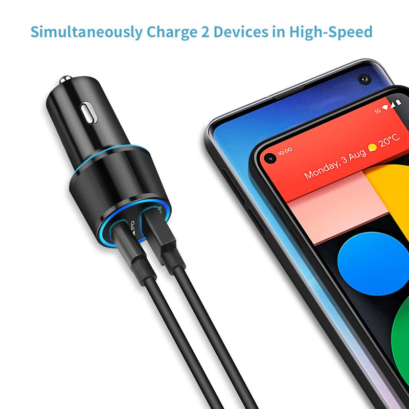 [Australia - AusPower] - Rapid Type C Car Charger, Compatible for Google Pixel 6 Pro/6/5a/5/4a/4/3a/3/2/XL, Samsung Note 20/S21 Fast USB C PD Car Charger with 3ft Cable, 18W Power Delivery &Quick Charge 3.0 Car Adapter-Black Black 
