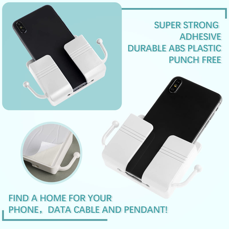 [Australia - AusPower] - 6 Pieces Wall Mount Phone Holder Self-Adhesive Wall Beside Organizer Storage Box Plastic Charging Phone Stand Remote Wall-Mounted Phone Brackets Holder for Bedroom (White) White 
