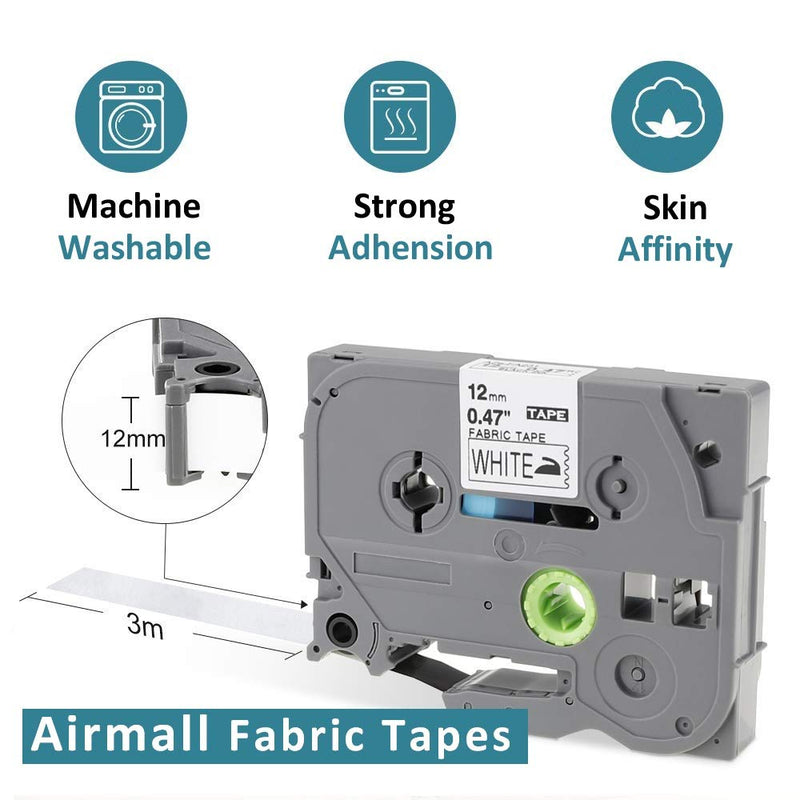 [Australia - AusPower] - Airmall Compatible Fabric Iron-on Clothing Label Tape Replacement for Brother TZe-FA231 TZ Label Tape, 12mm 0.47'' Black on White, for Brother P-Touch Label Maker PT-D210 PT-D600 PT-H110, 4-Pack 
