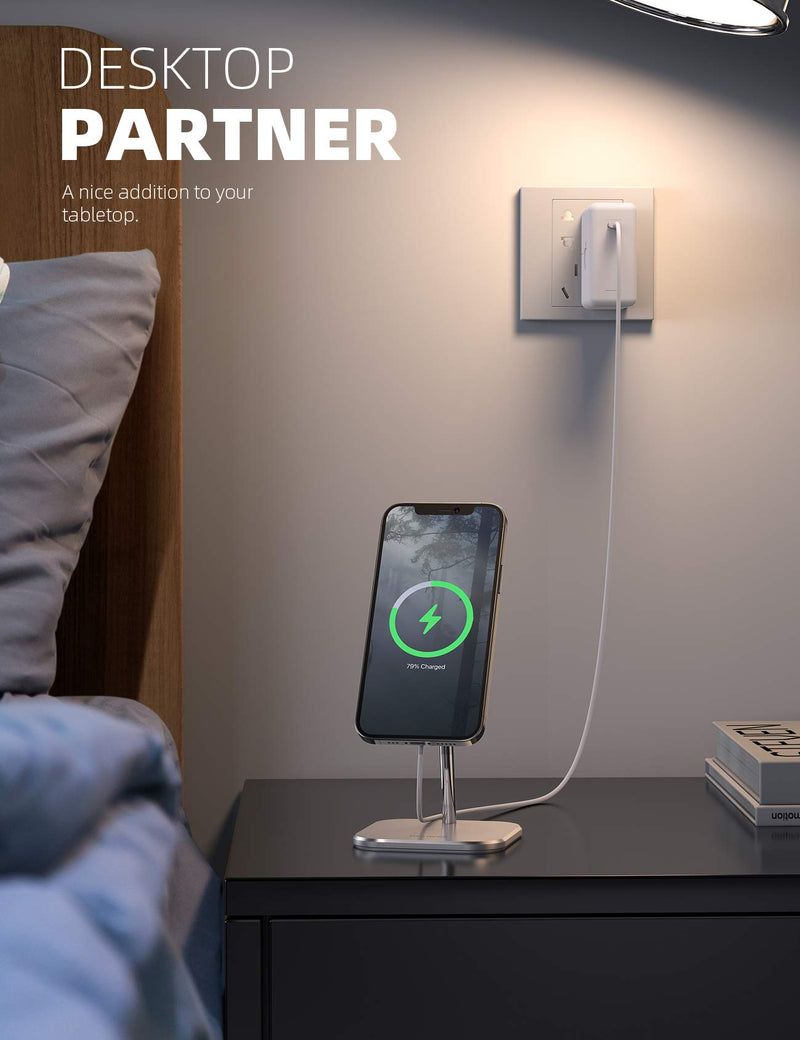 [Australia - AusPower] - Lamicall Phone Stand for MagSafe Charger - Adjustable Aluminum Charging Holder Dock Cradle for Desk 360° Rotation, Compatible with Apple iPhone 13 12 Mini, Pro, Pro Max[MagSafe is Not Included] 