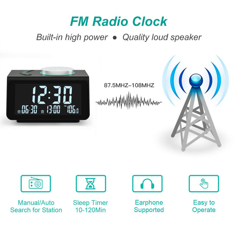[Australia - AusPower] - 【2022 Newest 】ANJANK Small Digital Alarm Clock Radio - FM Radio,Dual USB Charging Port,Dual Alarm with 7 Alarm Sounds,Adjustable Volume&Brightness Dimmer,Temperature,Battery Backup,Sleep Timer,Bedroom 
