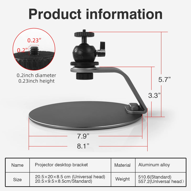 [Australia - AusPower] - Projector Stand with Universal Swivel Ball Head Screw Table Mobile Projector Mount Aluminum Alloy Removable Adjustable Projectors Bracket Liboer … With Swivel Ball Head 