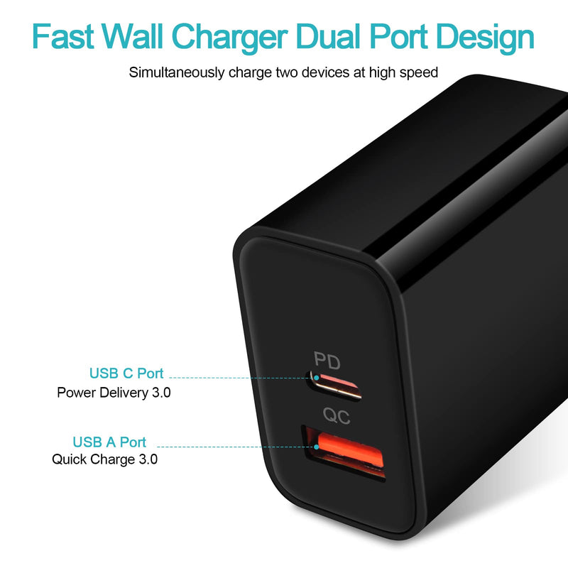 [Australia - AusPower] - USB C Wall Charger, Pixel 6 Pro Charger Block, 20W Dual Port PD Type C Charging Block Fast Charge USB C Power Adapter Plug for iPhone 13 Pro 13 12/11/Pro/Max XS XR, Galaxy S21 S20 S10, Pixel 6 5 4, LG Black-PD+QC 