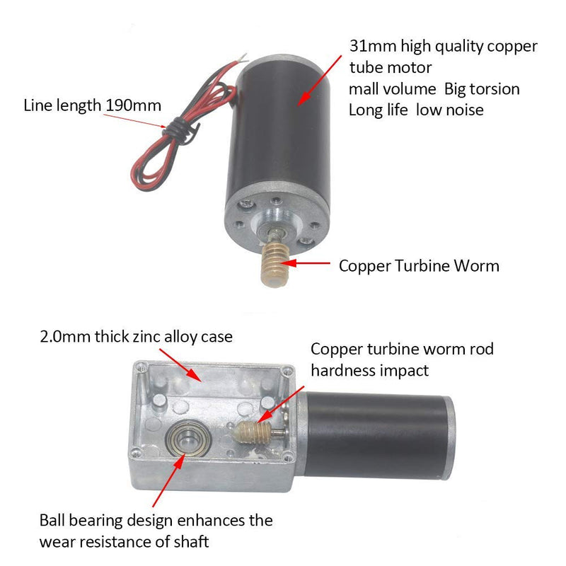 [Australia - AusPower] - ViaGasaFamido Worm Gear Motor, DC High Torque Motor, Metal Reduction Gearbox Motor Reversible Electric Turbo Speed Reduction Motor with Ball Bearing 24V 8mm Shaft(100RPM) 100RPM 