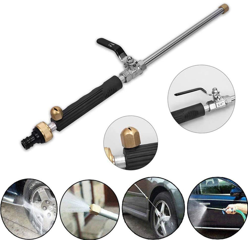 [Australia - AusPower] - High Pressure Power Washer Wand, Extendable Hydro Jet Water Hose Nozzle Watering Sprayer, Garden Watering Wand for Patio Car Pet Window Gutter Cleaning Tool (Black) Black 