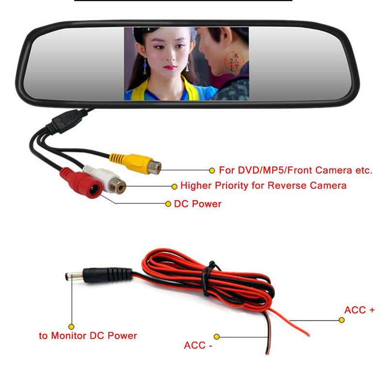 [Australia - AusPower] - 4.3 inch Car Video Monitor Auto Rear View Mirror LCD Screen 12V-24V Universal Mount Clip-On Current Mirror for Backup Camera/Front Camera/Media Player/Safety Driving 2 Ways RCA Input 