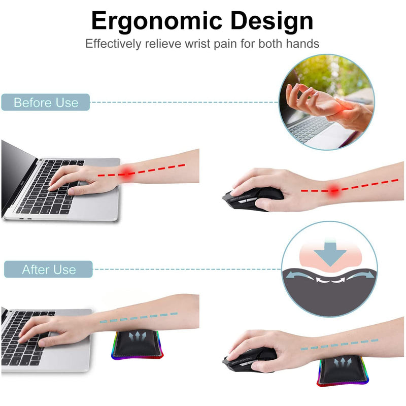 [Australia - AusPower] - RGB Keyboard Wrist Rest Pad, 11 RGB Light Effects, Mouse Pad Wrist Support Help with Wrist Pain Relief, Ergonomic Memory Foam, USB Cable for Gaming Computer Keyboard Office Laptop Typing 