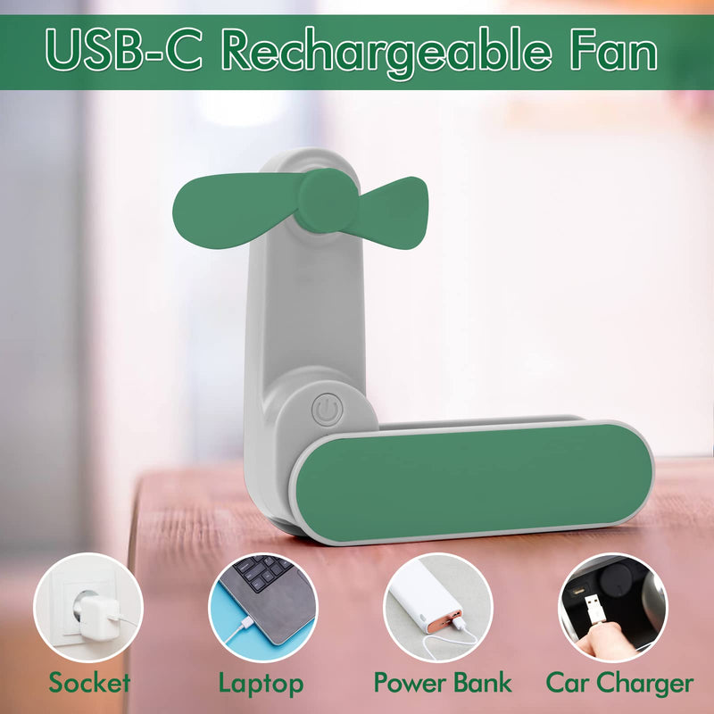 [Australia - AusPower] - Nezylaf Handheld Mini Fan, Travel Mini Fan Rechargeable [9-15 Working Hours], Portable USB Small Pocket Fan, Personal Fan with Power Bank,Outdoor Travel essentials for Women Green-01 