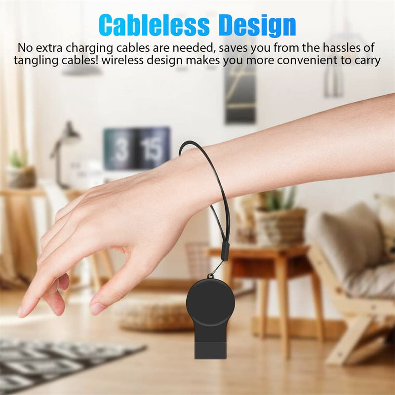 [Australia - AusPower] - Portable Samsung Galaxy Watch 4/3 Charger USB Travel Cordless Wireless Charger Keychain for Samsung Galaxy Watch4 Classic Watch3 Active & Active2 Accessories (Black) Black 
