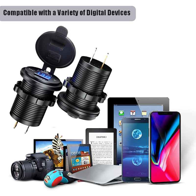 [Australia - AusPower] - PD Type C USB Car Charger Socket and QC 3.0 Quick Charger 12V/24V Car Power Outlet Waterproof Socket 63W Dual USB Charger Socket Power Delivery 36W for Motorcycle Marine Boat RV ATV (Type C+ QC3.0(G)) Type C+ QC3.0(G) 