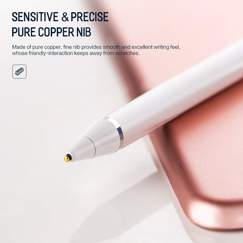 [Australia - AusPower] - AICase Active Stylus Pen 1.45mm High Precision and Sensitivity Point Capacitive Stylus Compatible for Phone iPad Pro iPad Air 2 Tablets, Work at iOS and Android Capacitive Touchscreen White 