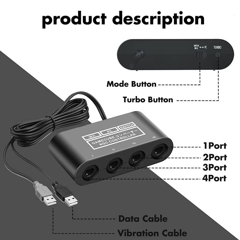[Australia - AusPower] - ClouDream Gamecube Adapter for Switch Gamecube Controller Adapter Wii U PC and Switch, Super Smash Bros Choice Adapter Game Cube Plug and Play 