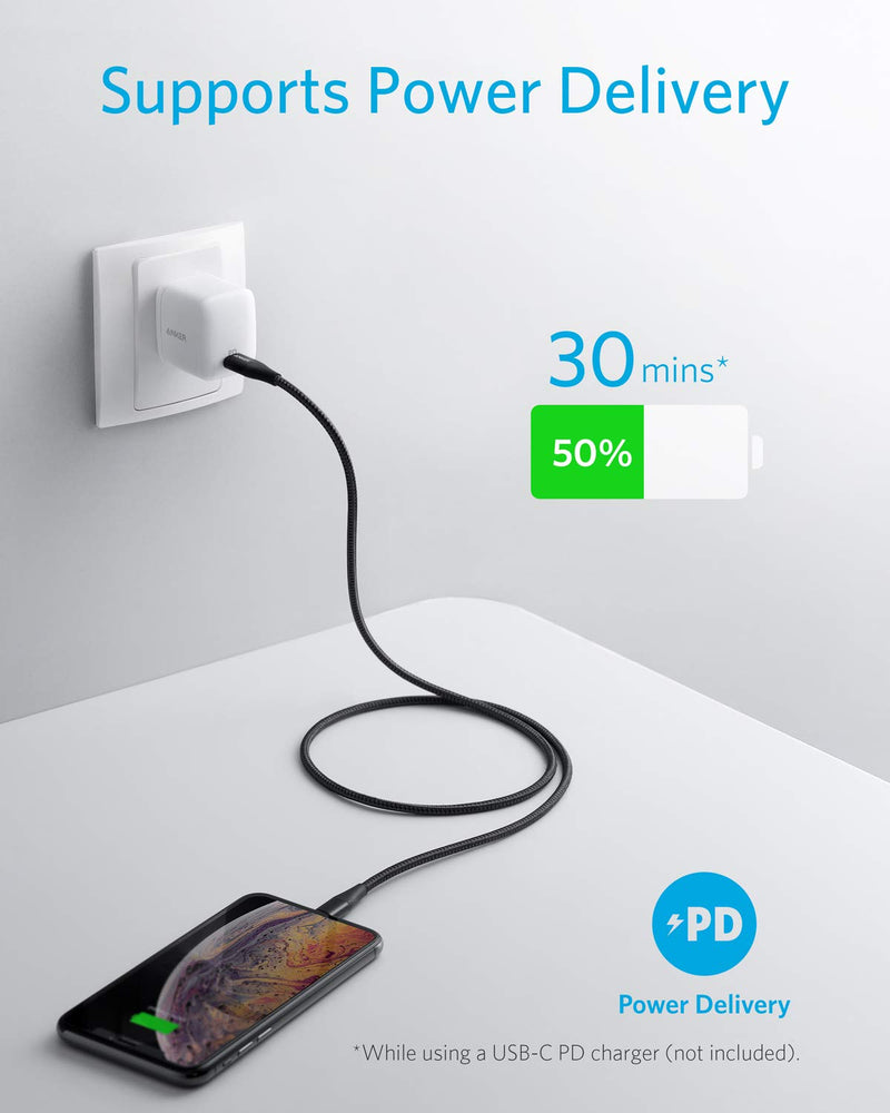 [Australia - AusPower] - Anker iPhone 11 Charger, USB C to Lightning Cable [3ft Apple MFi Certified] Powerline+ II Nylon Braided Cable for iPhone 11/11 Pro/11 Pro Max/X/XS/XR/XS Max/8/8 Plus, Supports Power Delivery 3ft Black 