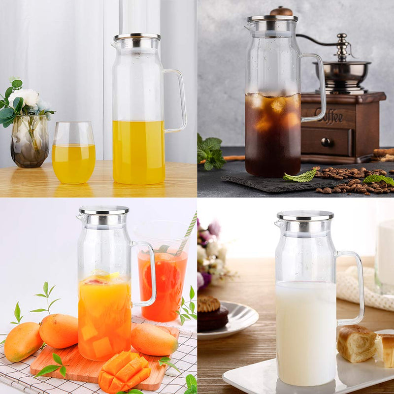 [Australia - AusPower] - Glass Pitcher with Lid and Handle, 50 oz/1500ml Water Pitcher, Pitcher for Ice Tea and Homemade Juice, Heat Resistant Borosilicate Glass Carafe for Hot/Cold Water. 