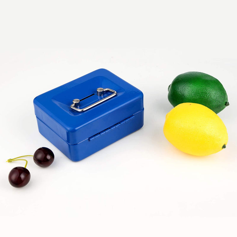 [Australia - AusPower] - Cash Box with Lock and Slot for Kids Small Cash Box with Money Tray Metal Piggy Bank Safe Box 4.9" x 3.7" x 2.4" Blue X-Small Blue With Coin Slot 