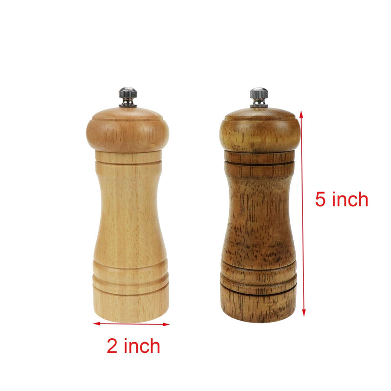 [Australia - AusPower] - Geesatis Pepper Grinders 2 Pcs Wood Salt and Pepper Mill Set Manual Adjustable Coarseness Ceramic Rotor Salt Grinder Pepper Salt Shakers, 5 Inch 