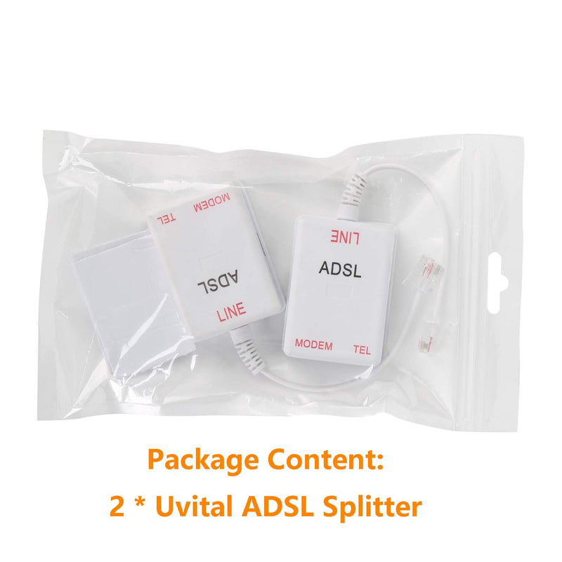 [Australia - AusPower] - Uvital in-line DSL Filter Splitter/in-line DSL Filter RJ11 6P2C Male to 2 Female Telephone Modem ADSL Splitter Filter White 2 Pack 