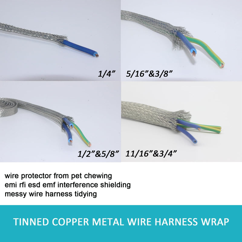 [Australia - AusPower] - EMI RFI Shielding Wire Loom Metal Tinned Copper Grounding Braided Sheathing Cable Sleeve Mesh ESD Protection Flat Tubular Expandable 5/16"W(0.20"ID)-16FT 