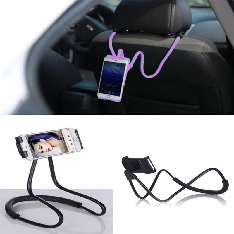 [Australia - AusPower] - Universal Smart Mobile Phone Stand,Hanging on Neck Cell Phone Mount Holder, Flexible Lazy Bracket DIY Free Rotating for Multiple Functions (Black) Black 