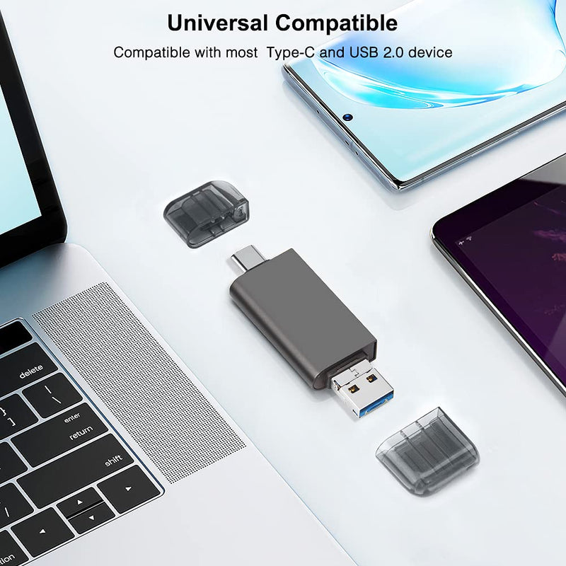 [Australia - AusPower] - SD/Micro SD Memory Card Reader, BorlterClamp 3 in 1 Memory Card Reader with USB C Micro-USB OTG Adapter Compatible with PC, Laptop, MacBook, Smartphone (Dark Gray) 