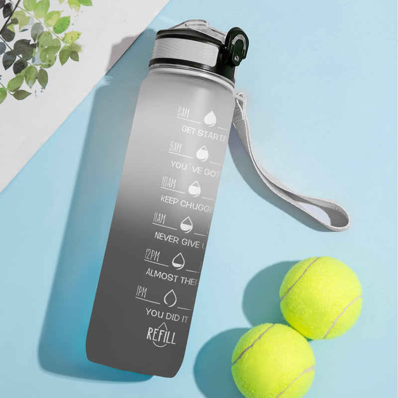 [Australia - AusPower] - HYETA 32 oz Water Bottles with Times to Drink and Straw, Motivational Water Bottle with Time Marker, Leakproof & BPA Free, Drinking Sports Water Bottle for Fitness, Gym & Outdoor, Gray-Black 