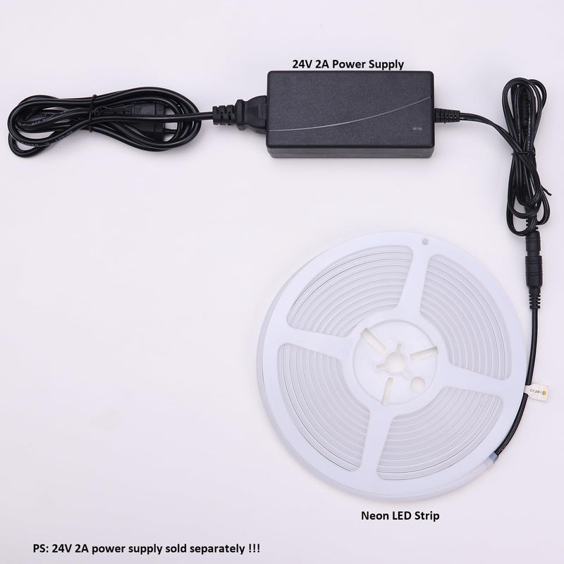 [Australia - AusPower] - JOYLIT Neon Lights 16.4FT/5M 5000K Daylight White LED Strip IP67 Waterproof, 24V Dimmable Flexible 4 X 10MM Slim Side Emitting 840LEDs Neon Rope Light, 12W/M Neon Light Strip for Bedroom, Wall Decor 