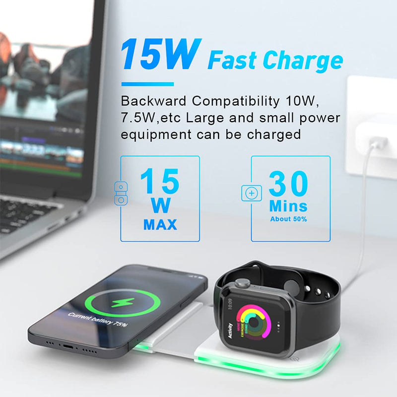 [Australia - AusPower] - Update 2 in 1 Magnetic Wireless Charger Duo Wireless Charging Pad, Qi-Certified 15W Foldable Charging Dock Power Station Compatible for iPhone 12/11 Series, AirPods, Watch Series SE/6/5/4/3/2/1 