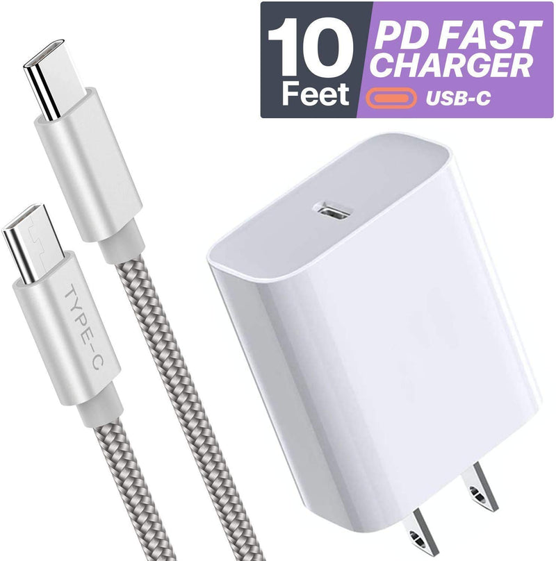 [Australia - AusPower] - Boxgear 10ft USB C Charger - 18W PD Fast Wall Charger for ipad Pro/Note 10/ 10+/ Galaxy S20/ Google Pixel 4/ 4LX/ LG V60 - PD Fast Charging 10 Ft Braided Cord - Phone Charger for Apple Devices 