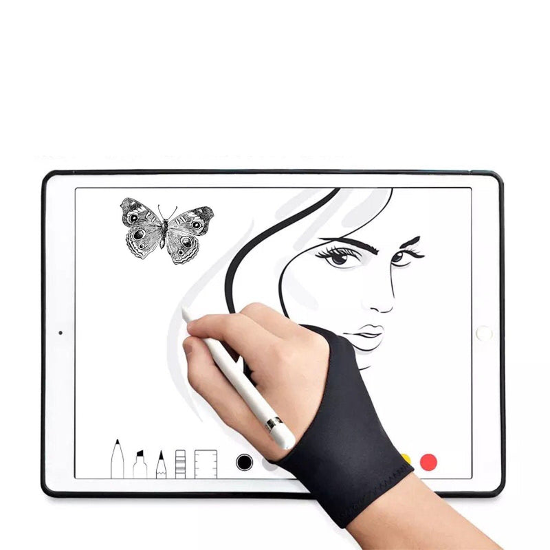 [Australia - AusPower] - 4 Pack Artist Glove with Two Fingers for Digital Artists, Prevents Smudges for Light Box Graphic Tablet Pen Display iPad Pro Pencil Black Drawing Art Creation(Medium) Medium 