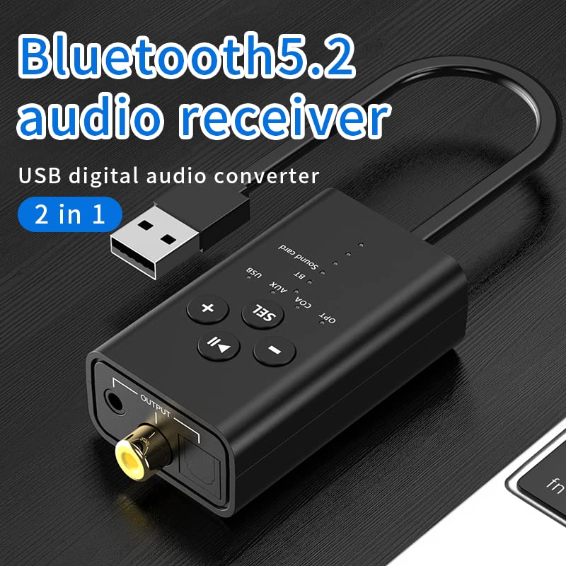 [Australia - AusPower] - 5.2 Bluetooth Audio Receiver, USB Audio Converter, Fiber coaxial AUX Output Digital Audio converterFor PC,Win7/8/10 