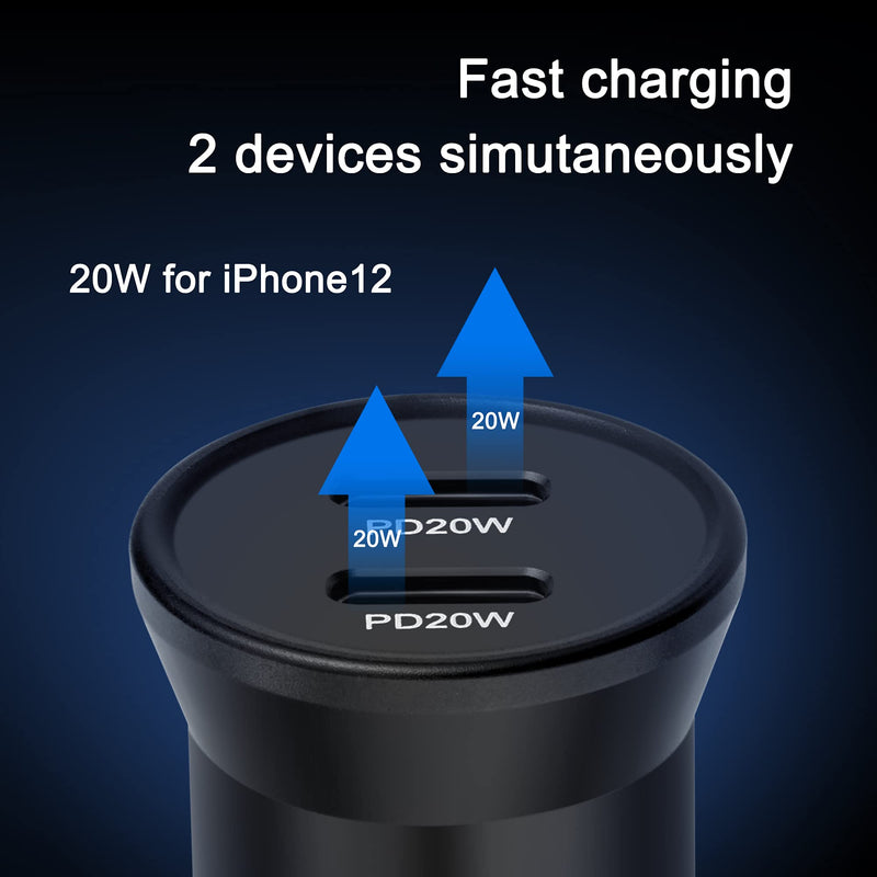 [Australia - AusPower] - Hrbzo Dual Port Car Charger USB-C for iPhone 20W PD Super Fast Power Supply Full Metal Car Charger Adapter for iPhone Mini Cigarette Lighter Accessories Type-C Charger Compatible with iPhone 13/12 