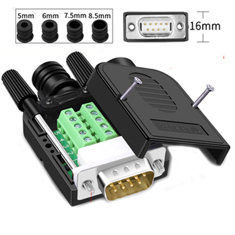 [Australia - AusPower] - 2Pcs DB9 Male Breakout Connector, DB9 Solderless Connector RS232 D-SUB Serial Adapters 9 Pin Port Terminal Breakout Board with Case Long Bolts Tail Pipe 