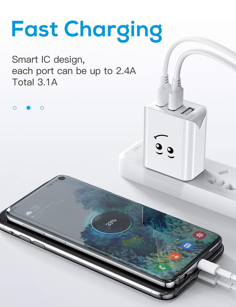 [Australia - AusPower] - Upgraded USB Wall Charger, 3.1A 3-Port 3-Pack UL Certified Charging Block USB Plug Cube Compatible for iPhone 11/Xs/XS Max/XR/X/8/7/6/Plus,iPad Air/Mini,Galaxy10/9/8/7,Note9/8,Nexus 