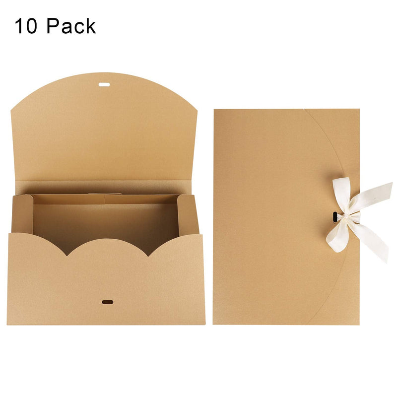 [Australia - AusPower] - 10 Pack Rectangle Presents Box with Ribbon Bowknot Kraft Paper Gift Bag Cardboard Underwear Necklace Shirt Wrapping Box Clothing Scarves Packaging Bag for Wedding Party Baby Shower Valentines Day Gold 1 