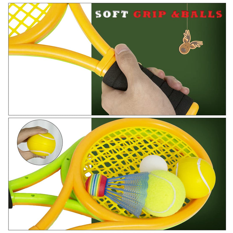 [Australia - AusPower] - STSTECH Kids Tennis Rackets with Carrying Bag,Soft Training Balls and Badminton Birdies,12 in 1 Tennis Racquets Gift Set for Children Outdoor Indoor Sports 