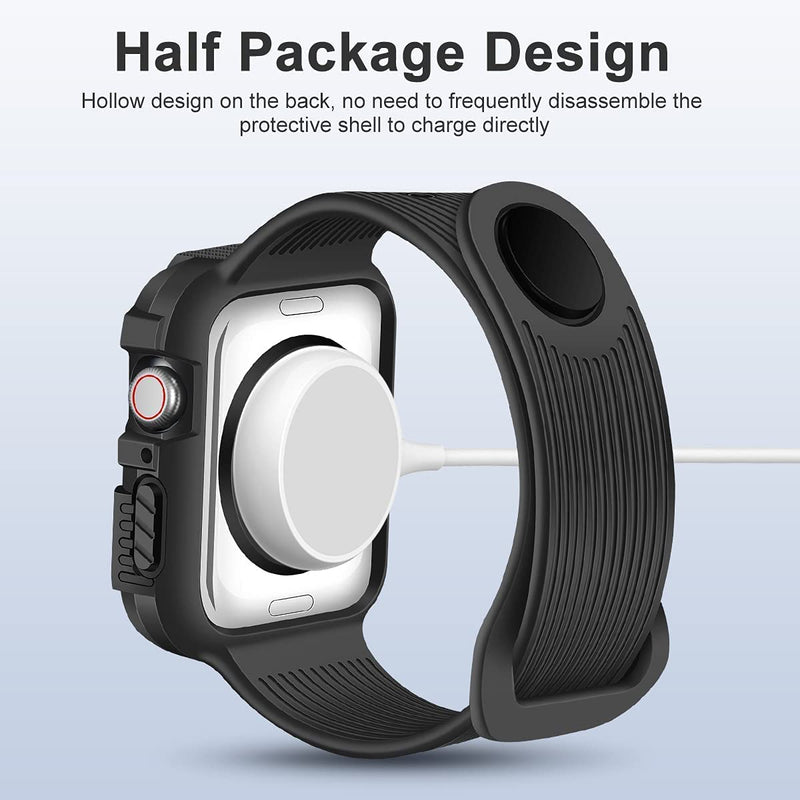 [Australia - AusPower] - Affute silicone Smartwatch Strap Compatible for Apple Watch Band 45mm 44mm 42mm with Bumper Case ，Sport Replacement Strap Compatible with iWatch Series SE/7/6/5/4/3/2/1 ，Outdoor exercise band with protective case (Black, 42mm/44mm/45mm) 