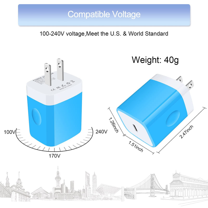 [Australia - AusPower] - 20W USB C Charger Block, PD Power Adapter Wall Charger C Type Fast Charging USB Plug Brick Cube Box for iPhone 13/13 Mini/13 Pro Max/12/SE/11, Samsung Galaxy S22/S21 S20/Ultra Note 22/21/20/10, Pixel EB 2pack PD wall charger blue 