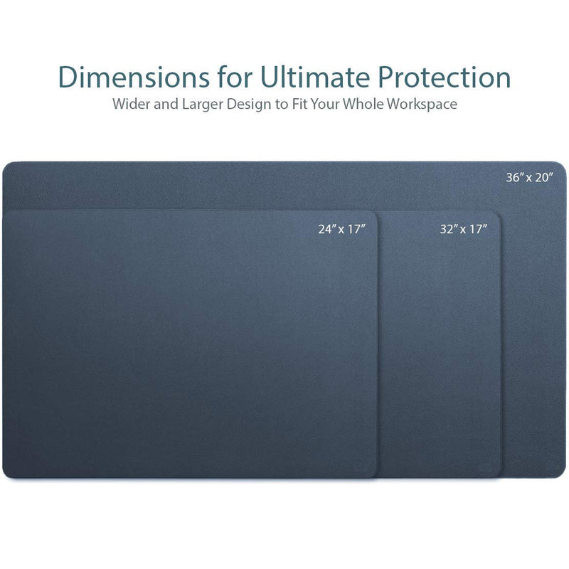 [Australia - AusPower] - Leather Desk Pad 24" x 17", Vine Creations Office Desk Mat Waterproof Dark Blue/Gray, Smooth PU Leather Mouse Pad and Writing Surface, Top of Desks Protector, Dual-Sided Blotter Accessories Decor 24" x 17" 