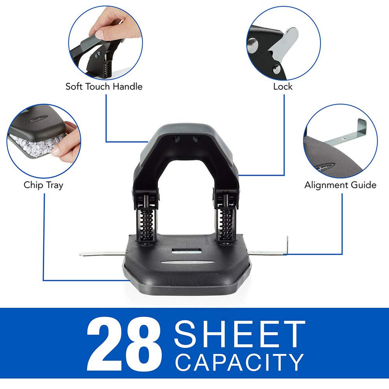 [Australia - AusPower] - Swingline 2 Hole Punch, Comfort Handle Two Hole Puncher, 28 Sheet Punch Capacity, 50% Easier, Black (74050) 