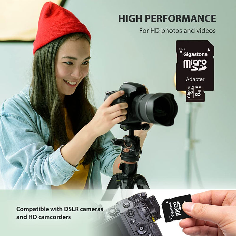 [Australia - AusPower] - Gigastone 8GB 2-Pack Micro SD Card, Full HD Video, Surveillance Security Cam Action Camera Drone, 80MB/s Micro SDHC Class 10 8GB FHD 2-Pack 