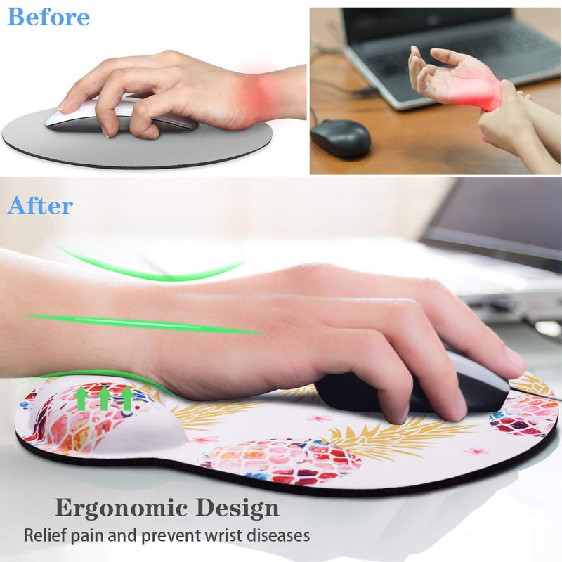 [Australia - AusPower] - Ergonomic Mouse Pad with Wrist Support, WAVEYU Cute Design Mouse Pad for Women Non-Slip Rubber Base Mousepad for Desk Laptop Gaming Working Computers Laptop Easy Typing & Pain Relief, Pink Pineapple 