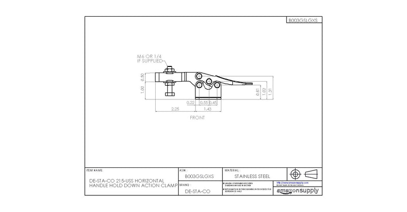 [Australia - AusPower] - DE-STA-CO 215-USS Horizontal Handle Hold Down Action Clamp 