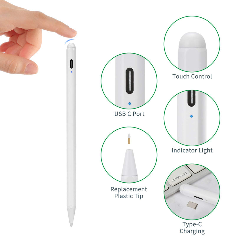 [Australia - AusPower] - 2021 12.9-inch iPad Pro Stylus Pencil,1.5mm Fine Pom Tip Palm Rejection Stylus Pens Compatible with Apple Pencil for 2021 12.9-inch iPad Pro Stylus Pen for Write/Draw/Sign/Sketch,White 
