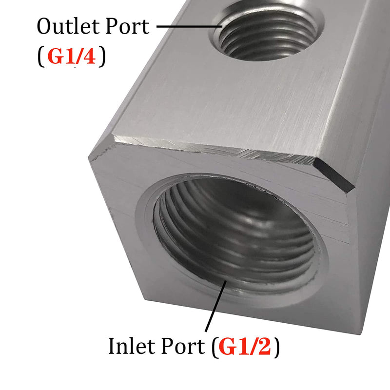[Australia - AusPower] - 6 Way Pneumatic Manifold Air Distribution Block, G1/2 Supply Port, G1/4-Inch Output Port, Aluminum Alloy 6 Way 8 Port 